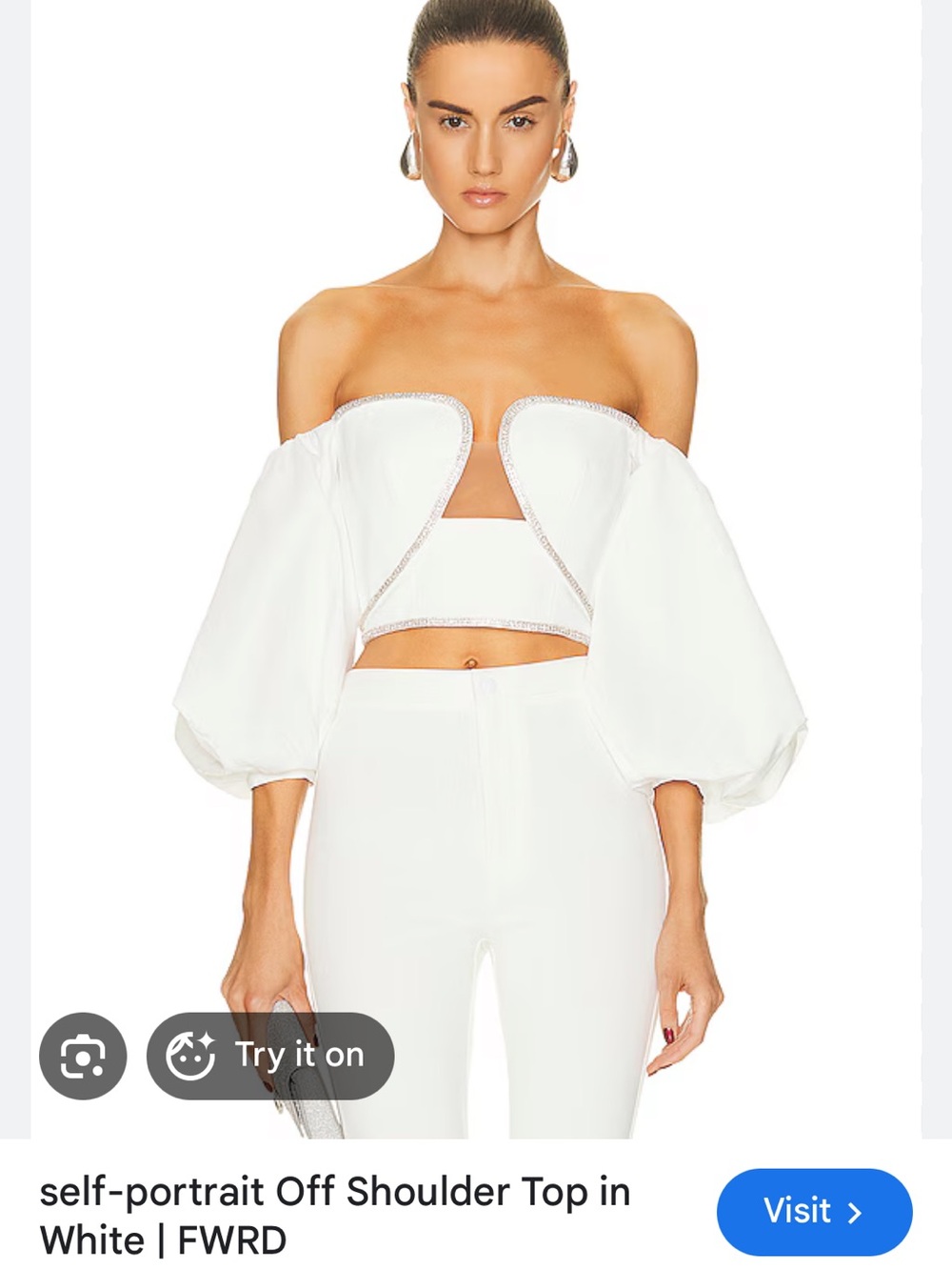 Self-Portrait White Off-Shoulder Puff Sleeve Crop Top